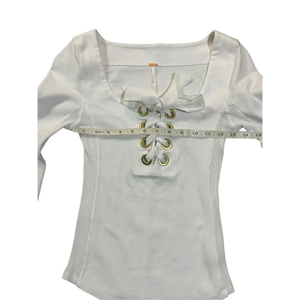 Free People White Looking Back‎ Lace-Up Top sz XS